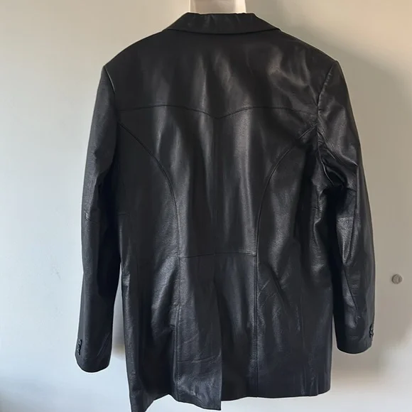 Oakridge Men's Genuine Leather Black Blazer Oversized Long - Picture 3 of 12